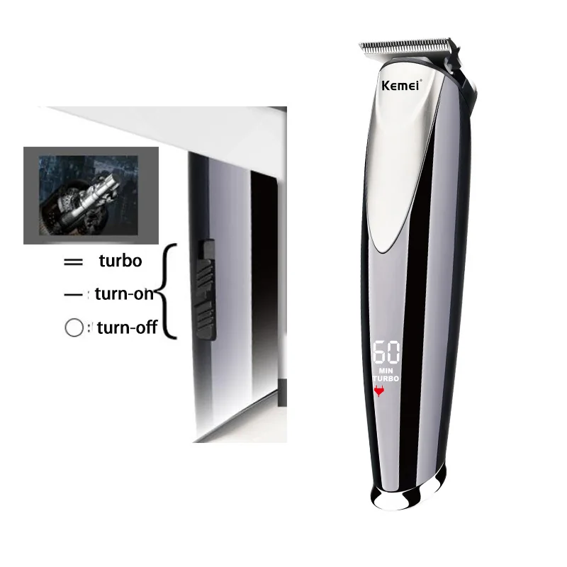 Kemei Electric Turbo Hair Clipper Rechargeable Cordless 0mm T-blade Trimmer Finishing Machine LCD Display 10 In 1 Guards | Бытовая