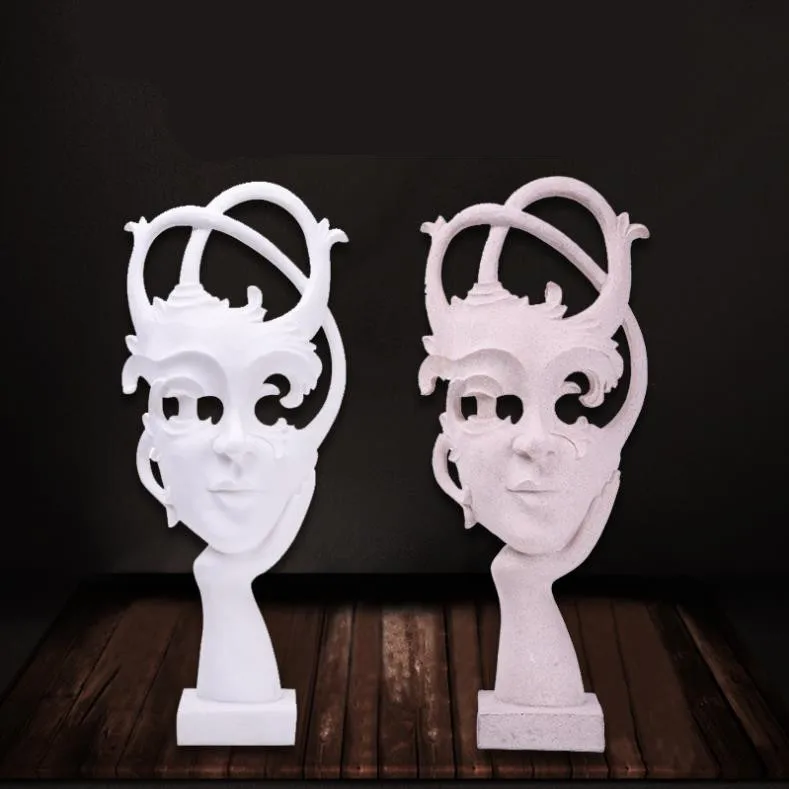 

[HHT] European Resin Crafts Sandstone Mask Sculpture Human Face Statue Ornaments Creative Home Decoration Accessories Gifts