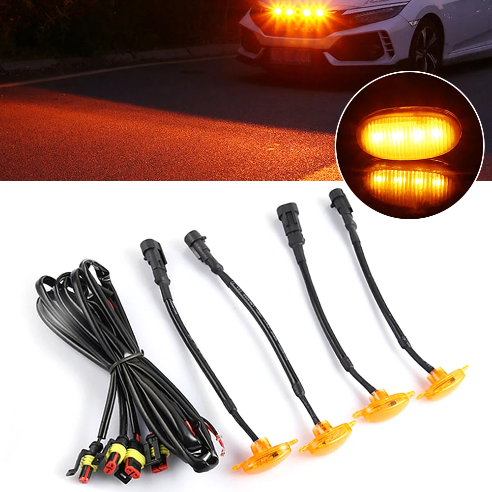 

4pcs amber 12v Front Grille Lighting Style Grill Smoke LED Front Warning Signal LED Flashing Driving Light Daytime Running Ligh