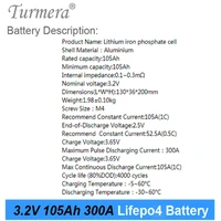 Lifepo4 Battery 105Ah 32V 300A Current for Electric Bike Battery 36V 48V 12V Solar Panel Use Size 13036200mm 16Piece