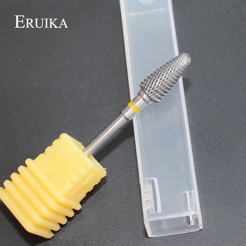 ERUIKA 1pc Yellow XF Nail Art Drills Bit Cuspidual Carbide Electric Rotary Drill File Remove Gel Manicure Bits | Красота и здоровье