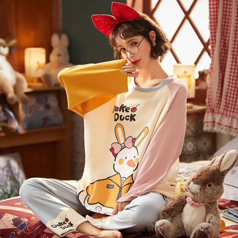 Cotton Pajamas Women's Long-sleeved Spring and Autumn Cute Princess Style Cotton Home Service Suit Womens Two Piece Sets