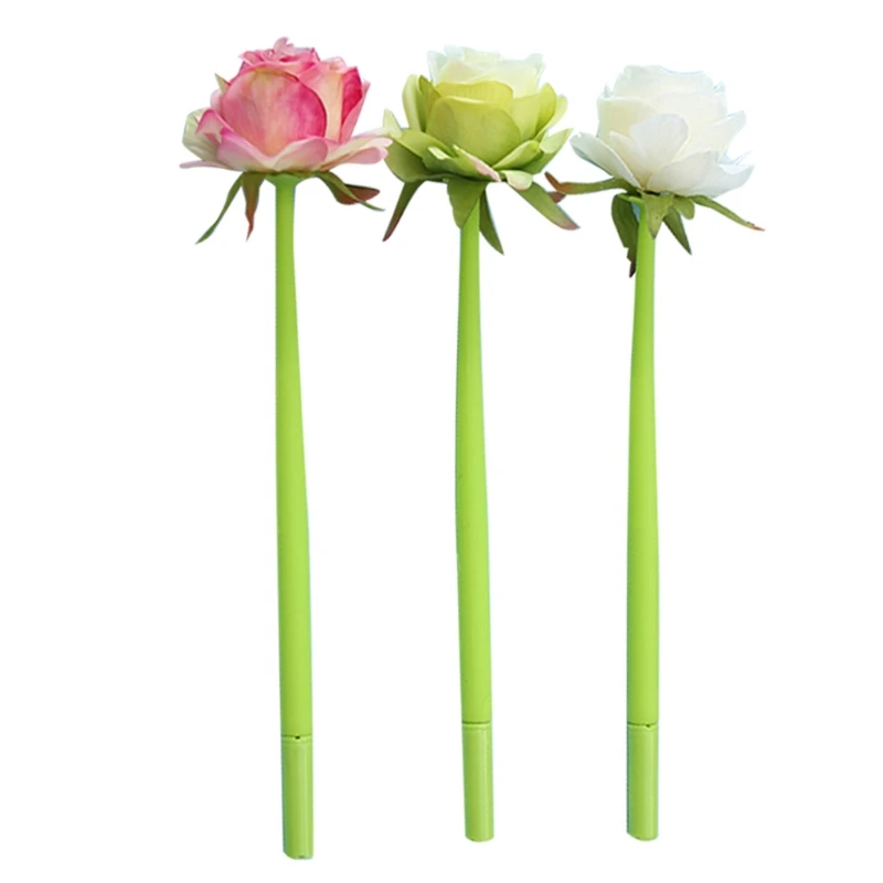 

Pack of 3 Novelty Rose Flower Gel Ink Pens Black Refillable Signature Pen 0.5mm Refill for student Teen Novelty Gel Pen