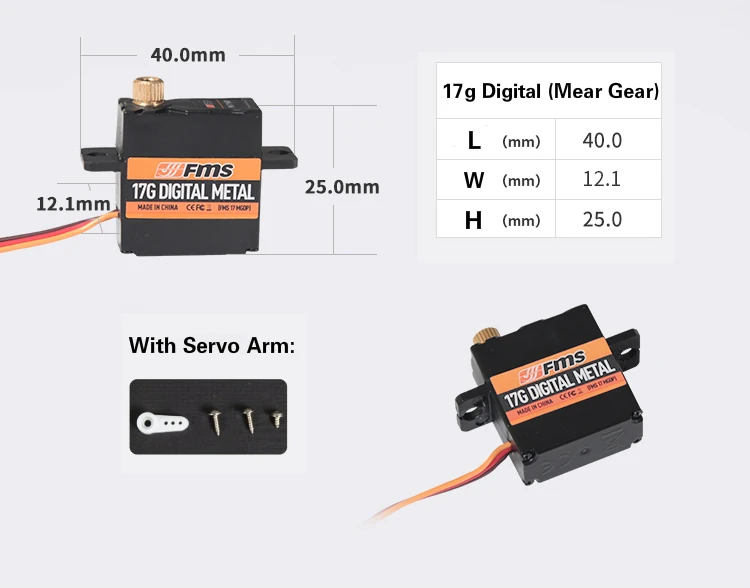 

FMS 1.4m / 1400mm ZERO Servo 17g digital metal gear FMSSER17MGD RC Model Plane Parts