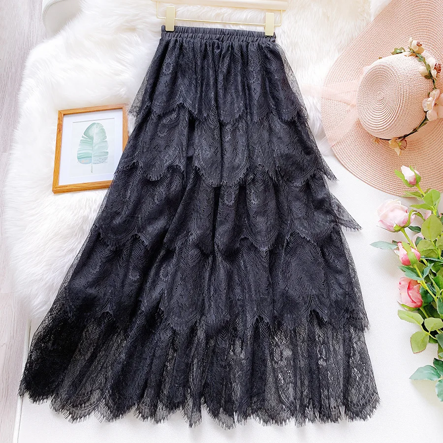 Весна Лето 2020 Фея темперамент кружева торт слоистых Макси Длинная юбка Милая