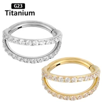 1pc g23 titanium hinged segment zircon stone 2 fans septo nose septum rings cartilage tragus hoop fashion piercing body jewelry