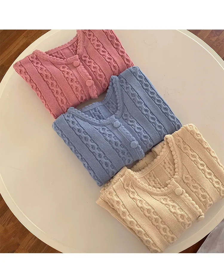 

3 colors 2020 spring and autumn Sweet hollow out Twist sweater womens knitted Sweater cardigans womens (X1626)