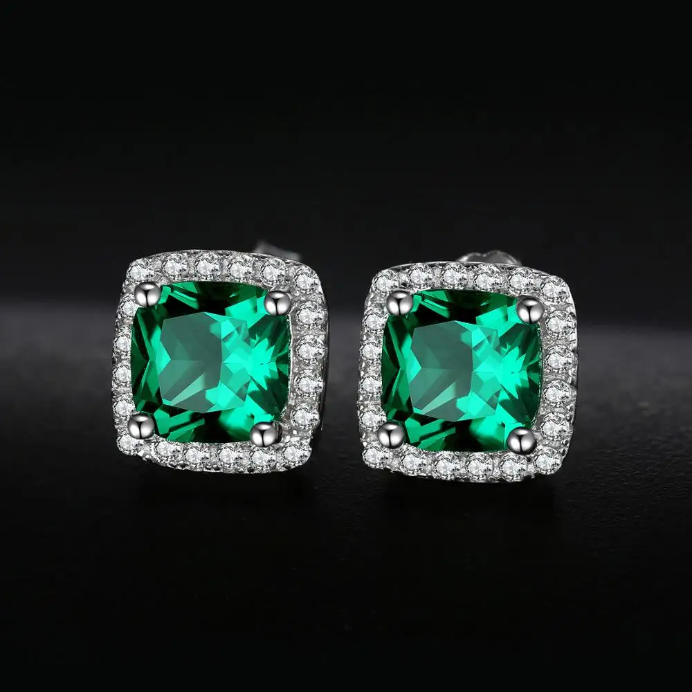 Jewelrypalace Подушки 2.1ct создания Изумрудный Halo Серьги-гвоздики Твердые 925 стерлингов серебряные серьги Красивые ювелирные изделия