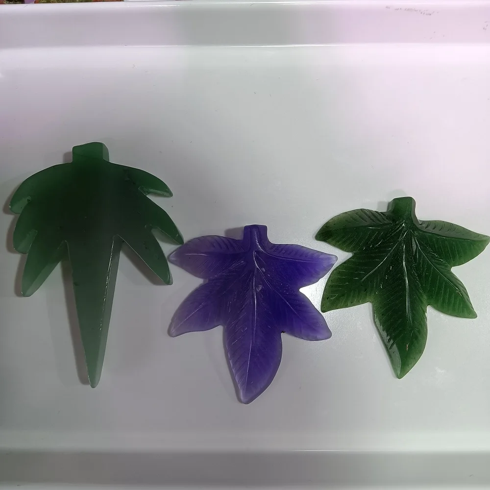 

Natural Crystal Green Aventurine Amethyst Carving Leaf Reiki Mineral Quartz Healing Home Decoration Lucky Wedding Gift