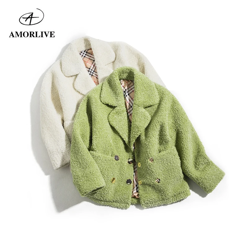 Женская шерстяная куртка AMOR LIVE Зимняя Толстая теплая элегантное двубортное