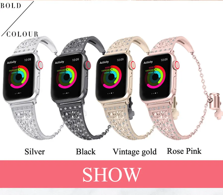 Бриллиантовый браслет для наручных часов Apple watch, ремешок для Apple watch, версии 4 полоса 40 мм 44 наручных часов iwatch, ремешок 38 мм 42 мм нержавеющая Сталь ремешок для часов, версия 1, 2, 3, ремешок