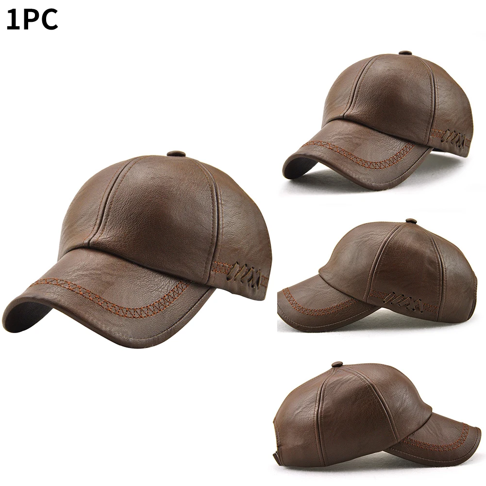

Men Warm Travel Adult Soft Vintage Sports Driving Outdoor Autumn Winter Sun Hat Adjustable Baseball Cap Solid PU Leather
