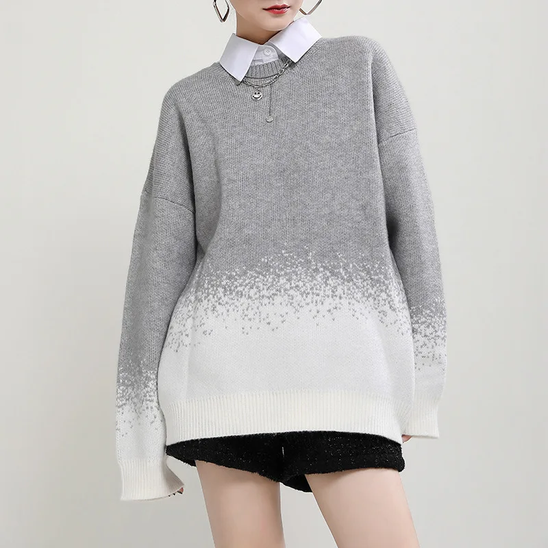 

Sweater for Women Fall and Winter Outer Wear 2020 Latest Loose Slimming Mid-Length Idle Style round Neck Knitted Top Trendy