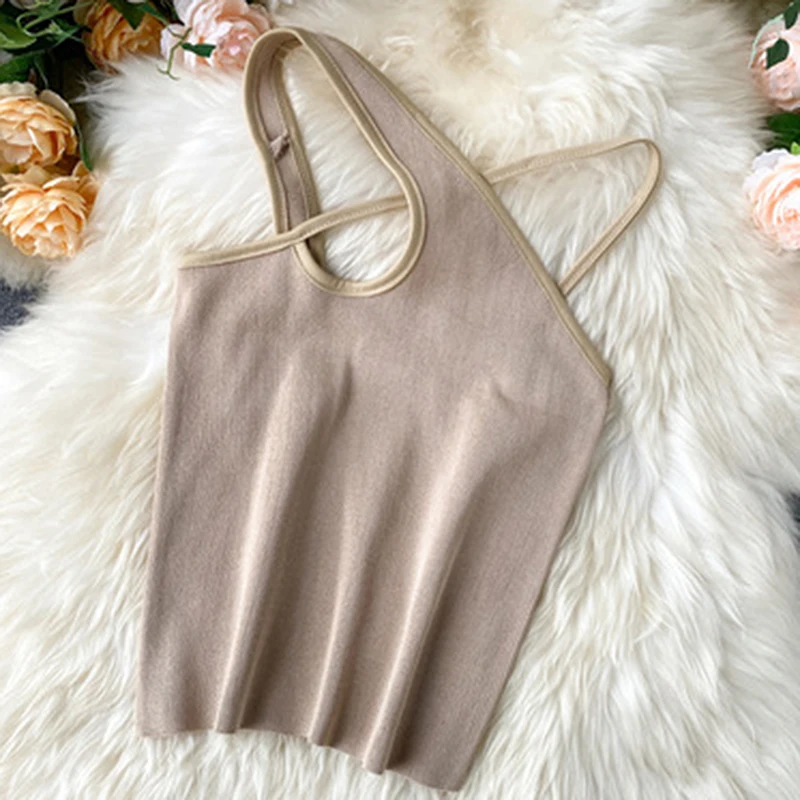 

Sexy Slim Cross Vests Female Camisole Summer Hollow Out Streetwear Sleeveless Crop Top Solid Color Basic Women Cropped Tops