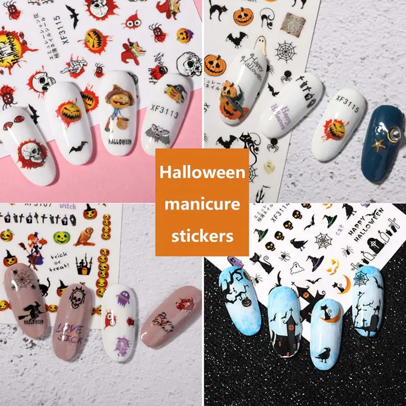 

2020 Halloween Nail Stickers New Bat Pumpkin Holiday Cartoon Nail Stickers Halloween Nail Stickers