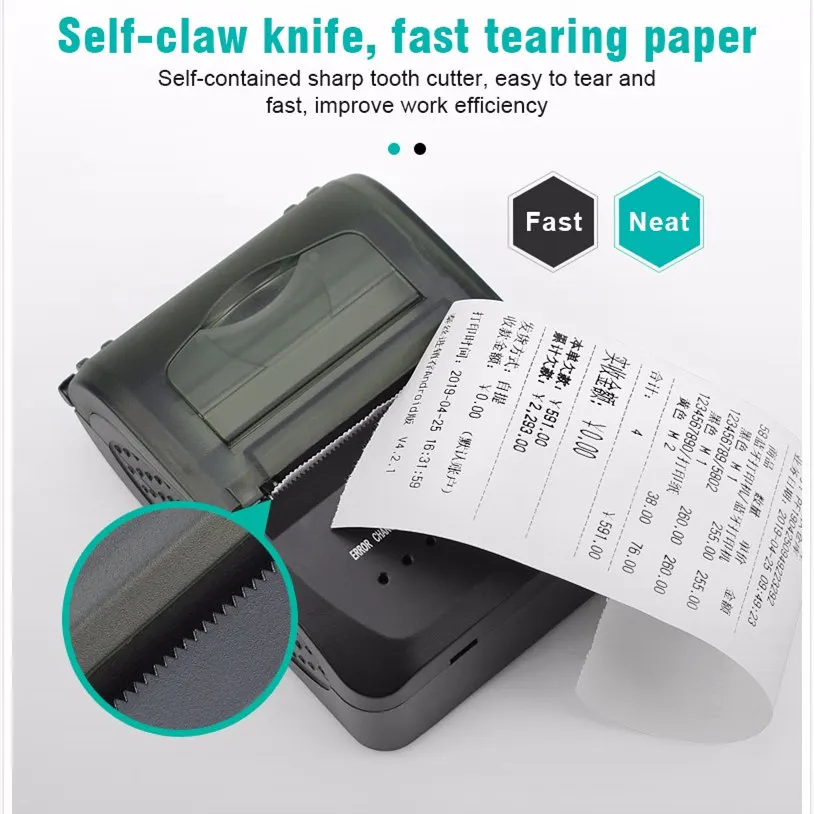 Мини 58 мм Bluetooth Беспроводной принтер Портативный Термальность чековый мобильный