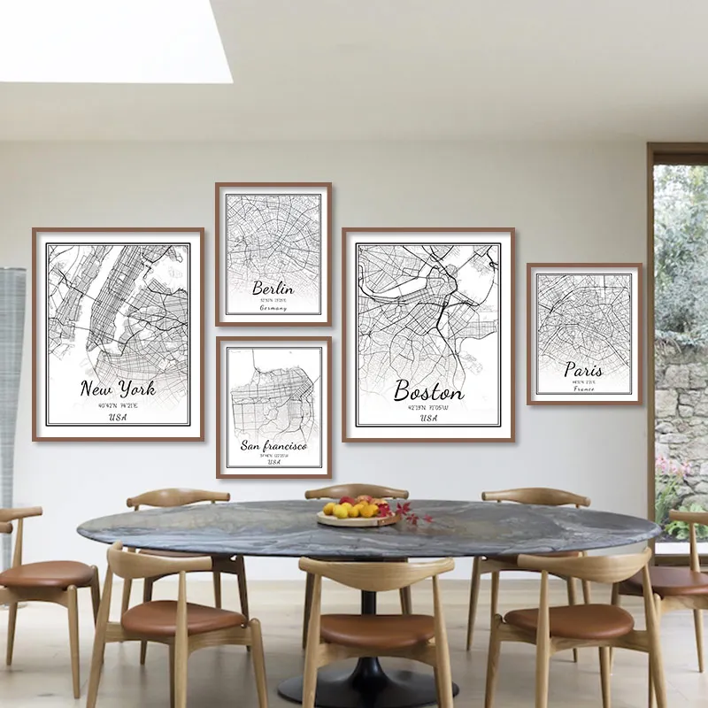 Минималистский всемирно известный город карта Берлина Картина на холсте