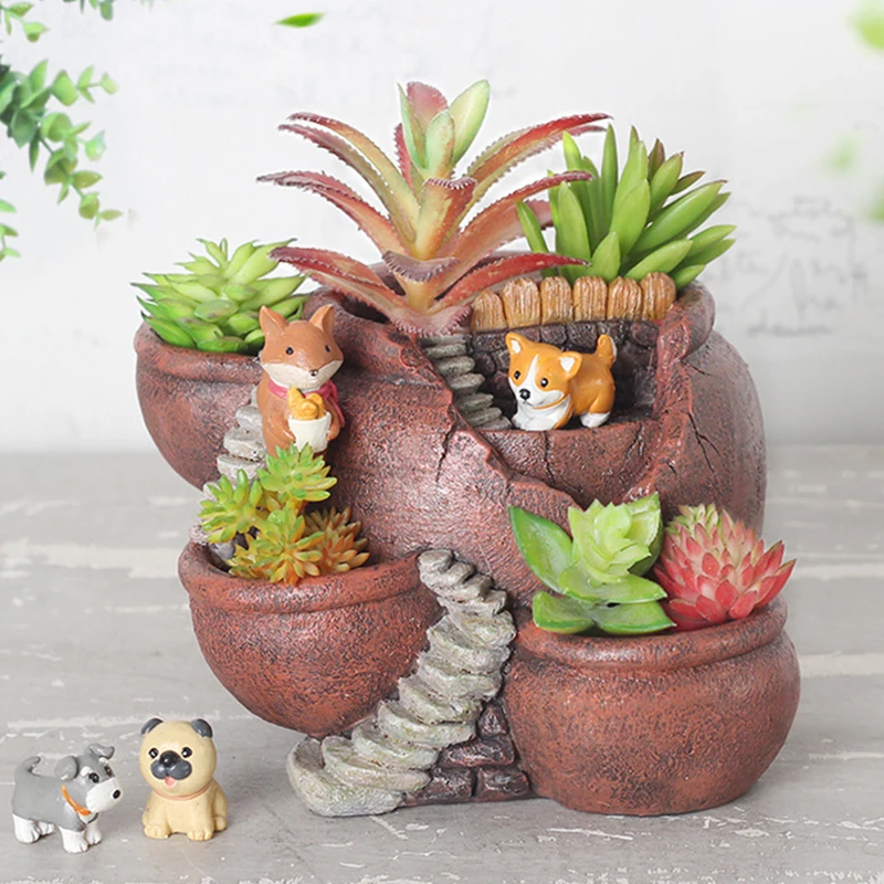 

Garden Potted Micro-landscape Ornaments Creative Resin Succulent Flower Pot Ornaments