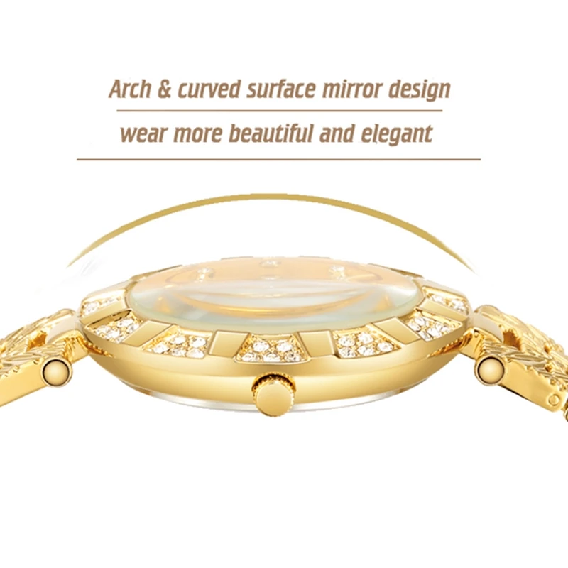 Часы женские кварцевые водонепроницаемые с золотым браслетом и бриллиантами |