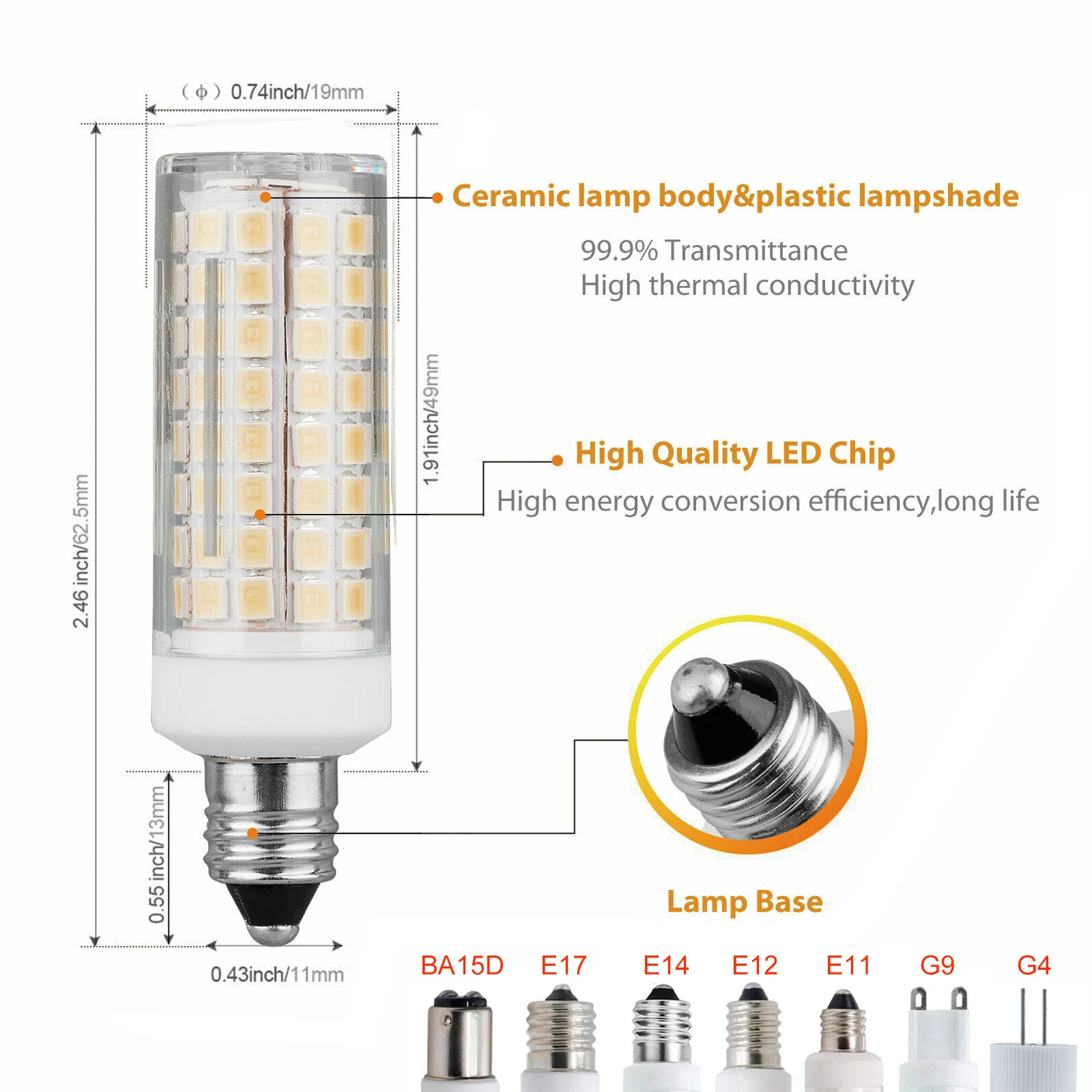 

G4 G8 G9 E11 E12 E14 E17 BA15D GY6.35 Dimmable LED Lights Mini Ceramic 102 LEDs 2835 Corn Bulbs 10/12W Replace 80W Halogen Lamps