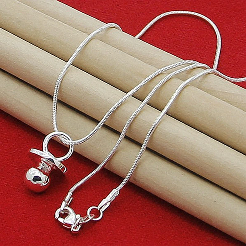 

Brand New Arrival 925 Sterling Silver Baby Pacifier Round Pendant Necklace For Women Girl Silver Jewelry Necklace