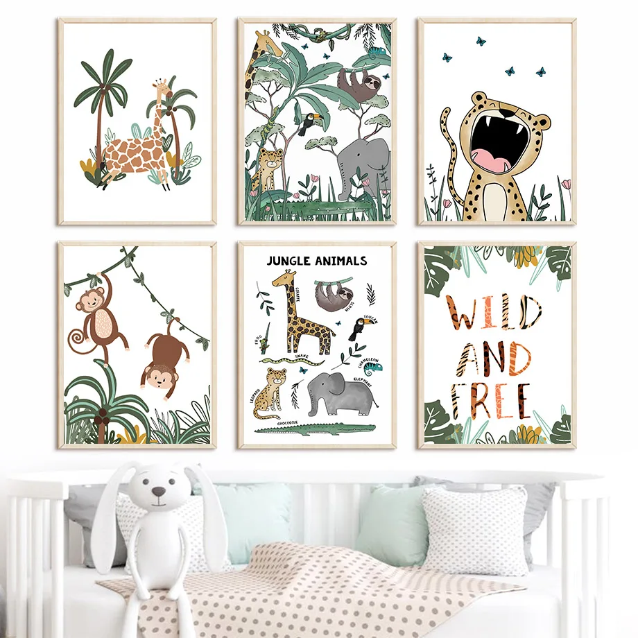 

Jungle Leopard Giraffe Elephant Monkey Nursery Wall Art Canvas Painting N And Printsordic Posters Wall Pictures Kids Room Decor