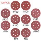 100 шт 125 мм круглые шлифовальные диски Крюк Петля шлифовальная бумага Полировочная бумага 8 отверстий Полировочная, шлифовальная машинка