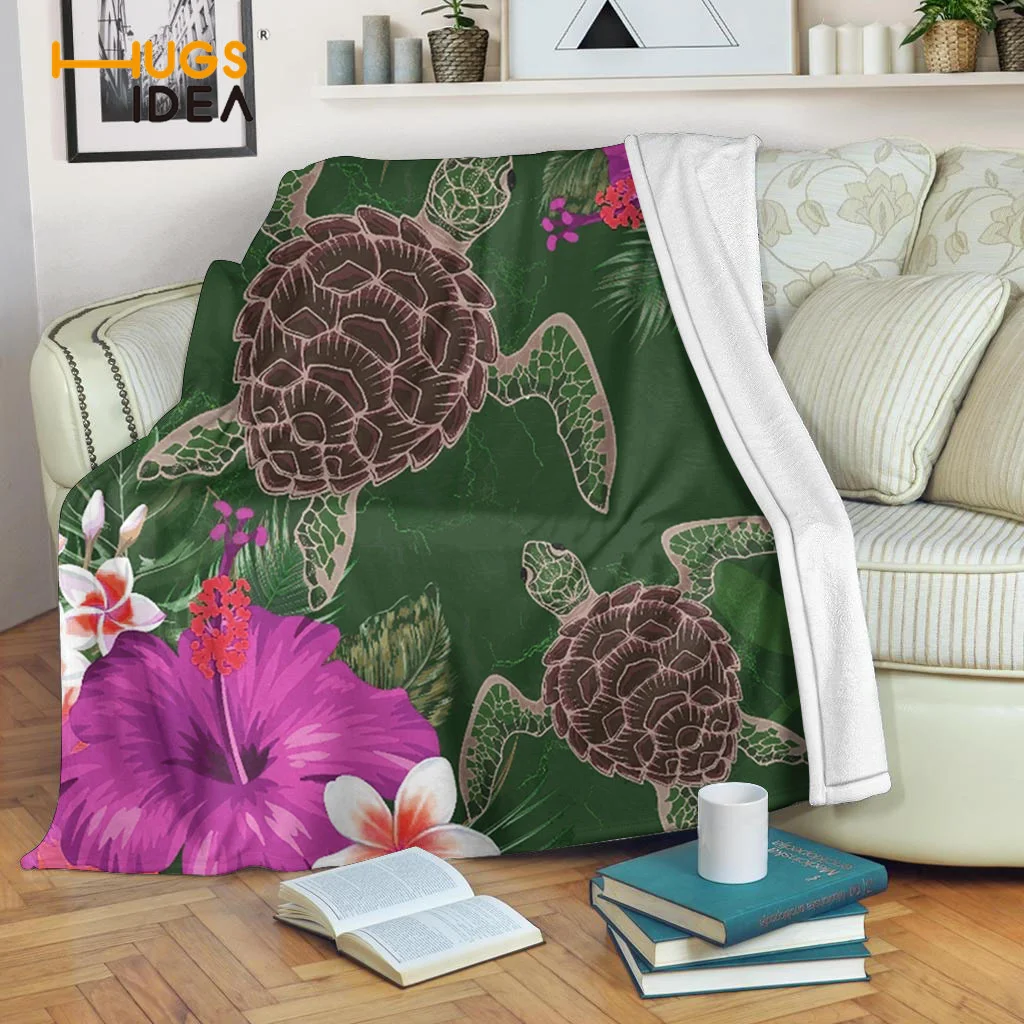 

HUGSIDEA Flannel Fleece Blanket Children Warm Bed Throw Polynesian Turtle Hibiscus Brand Design Hot Selling Top Super Warm Quilt