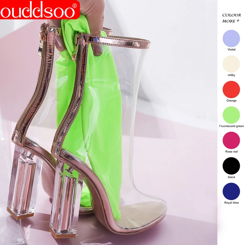 Женские Прозрачные ботинки из ПВХ на каблуке размеры до 43| |