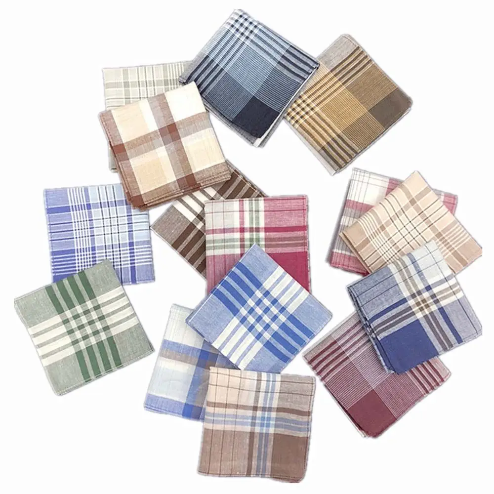 

1pc Men plaid Handkerchiefs Cotton with Stripe Hankies Gift Set Women Classic Handkerchief Pocket Hanky Pocket Squares