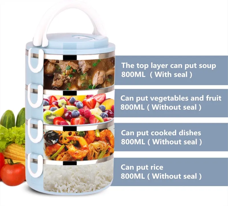 Большая емкость тепловой Ланч-бокс герметичная Нержавеющая Сталь Bento box детский