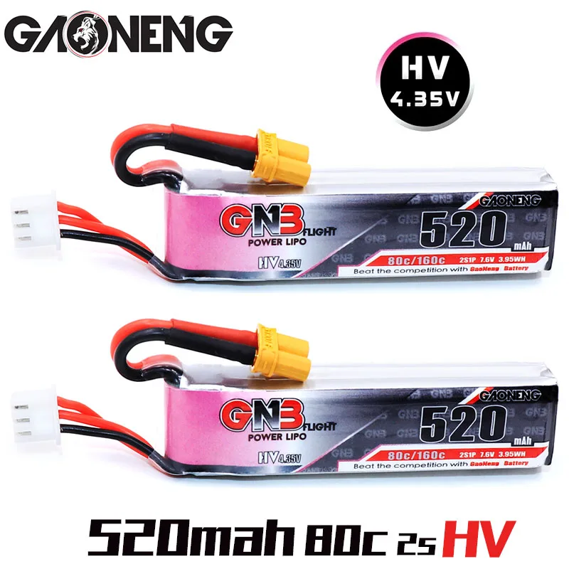 

2PCS GNB Gaoneng 520mAh 2S 7.6V 80C/160C HV Lipo Battery With XT30 Plug For Betafpv Beta85X Whoop Indoor FPV Drone RC Parts