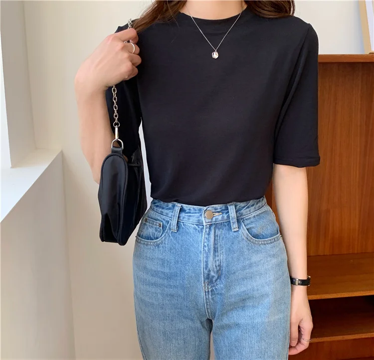 

2021 New Summer Clothing Design Sense Niche Women's T-shirt Short Black Half Sleeve Loose Slimming Top