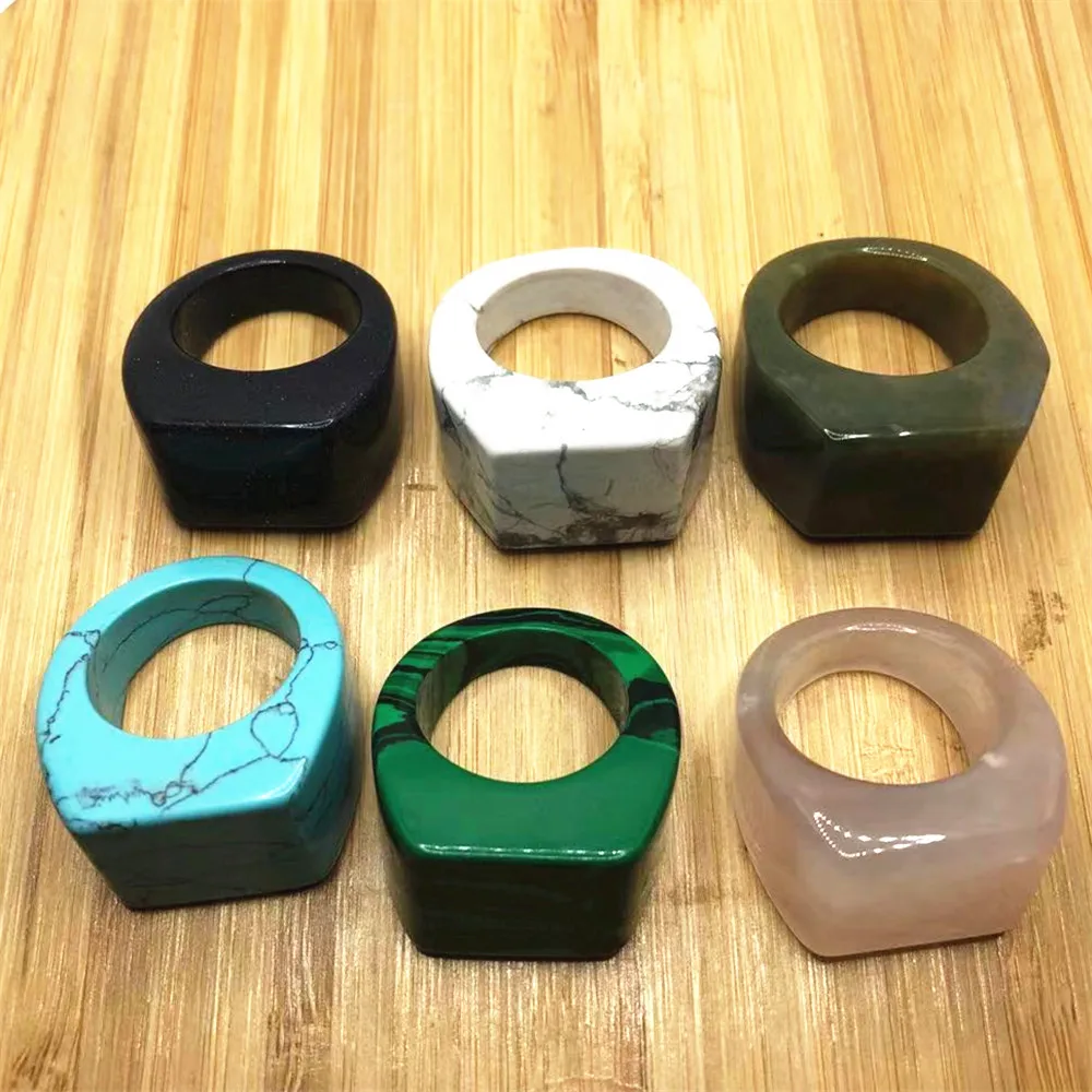

2021 New Bohemian Natural Stone Big Rings Ladies Retro Jewelry Ethnic Style Wedding Party Big Ring SNatural Stone Rings