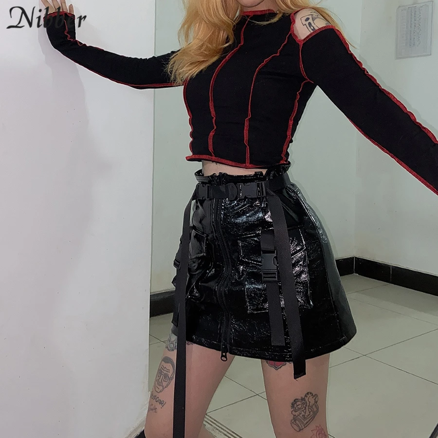 Женский укороченный топ NIBBER простой черный в полоску с вырезами модная футболка