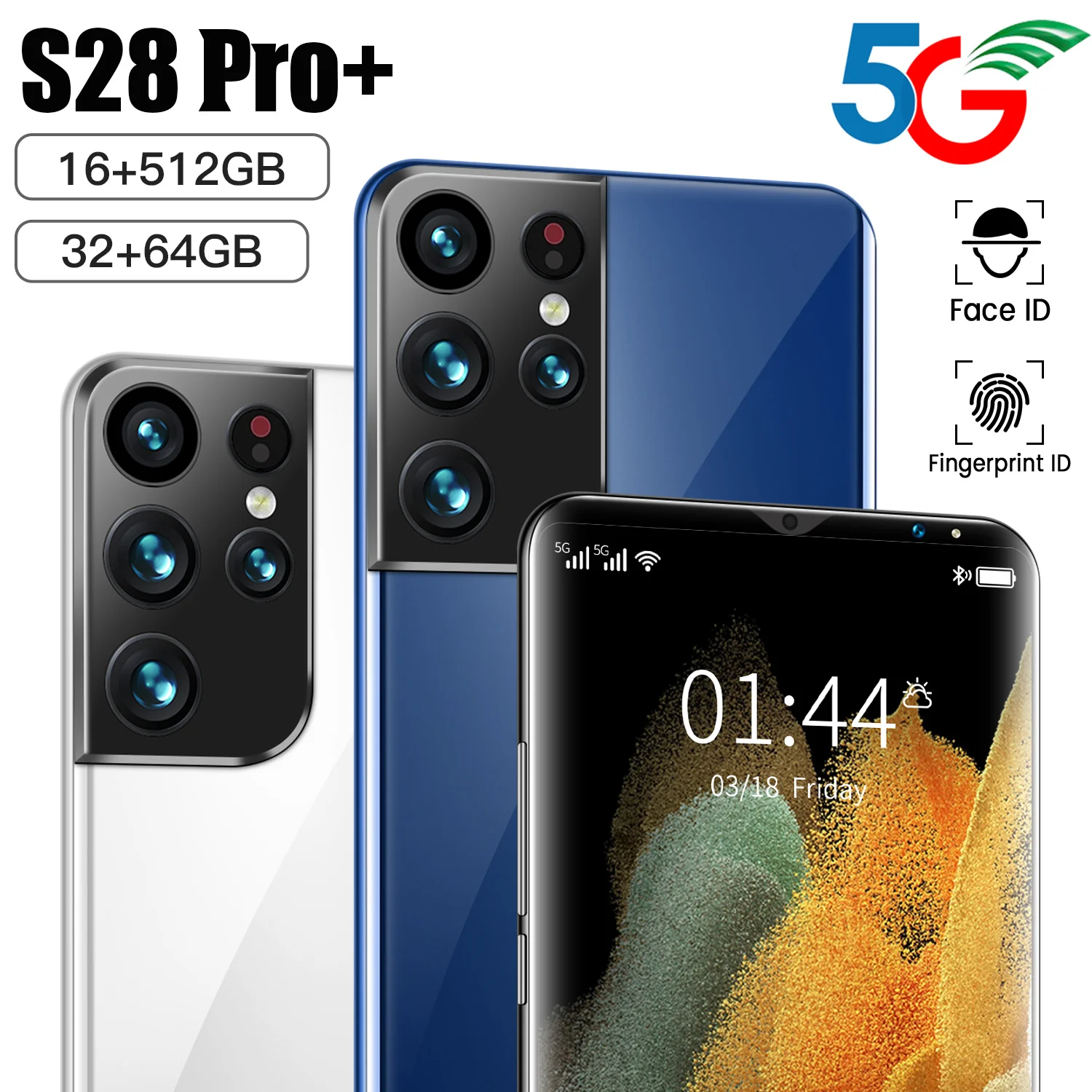 

2021 5G S28 Pro Global Version Smartphone 16GB 512GB 32MP 64MP 6.1 Inch 6000mah Snapdragon 888 Face ID Android 11 Cell Phones