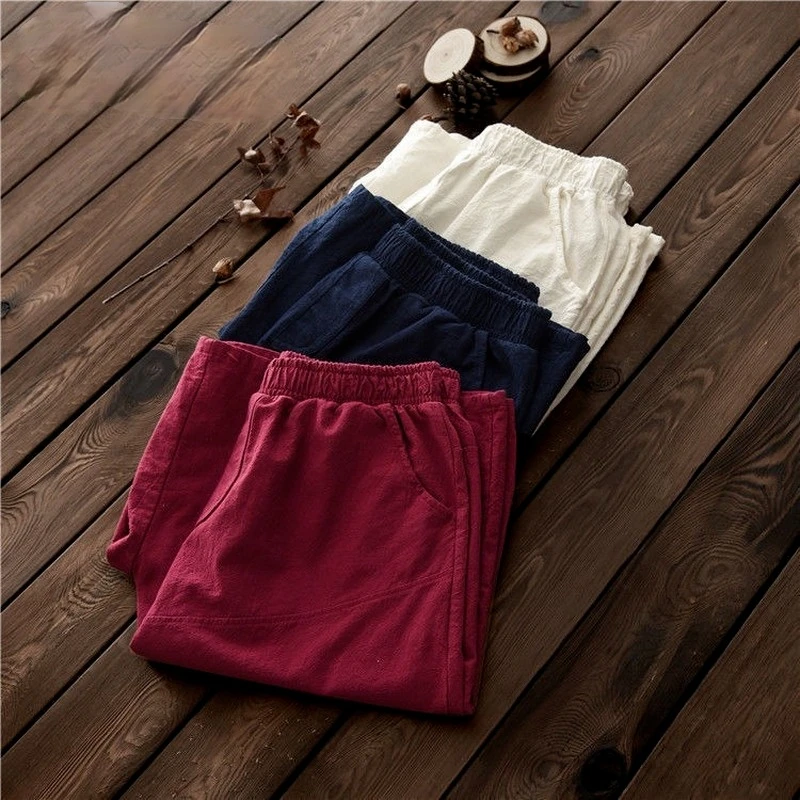 

2021 Summer Straight Shorts Women High Waist Cotton Linen Half-length Pants Streetwear Casual Loose Female Pockets Solid Bottoms