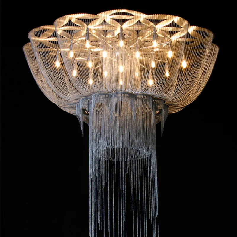 

European style villa duplex floor living room lamps modern minimalist atmosphere staircase tassel lamp