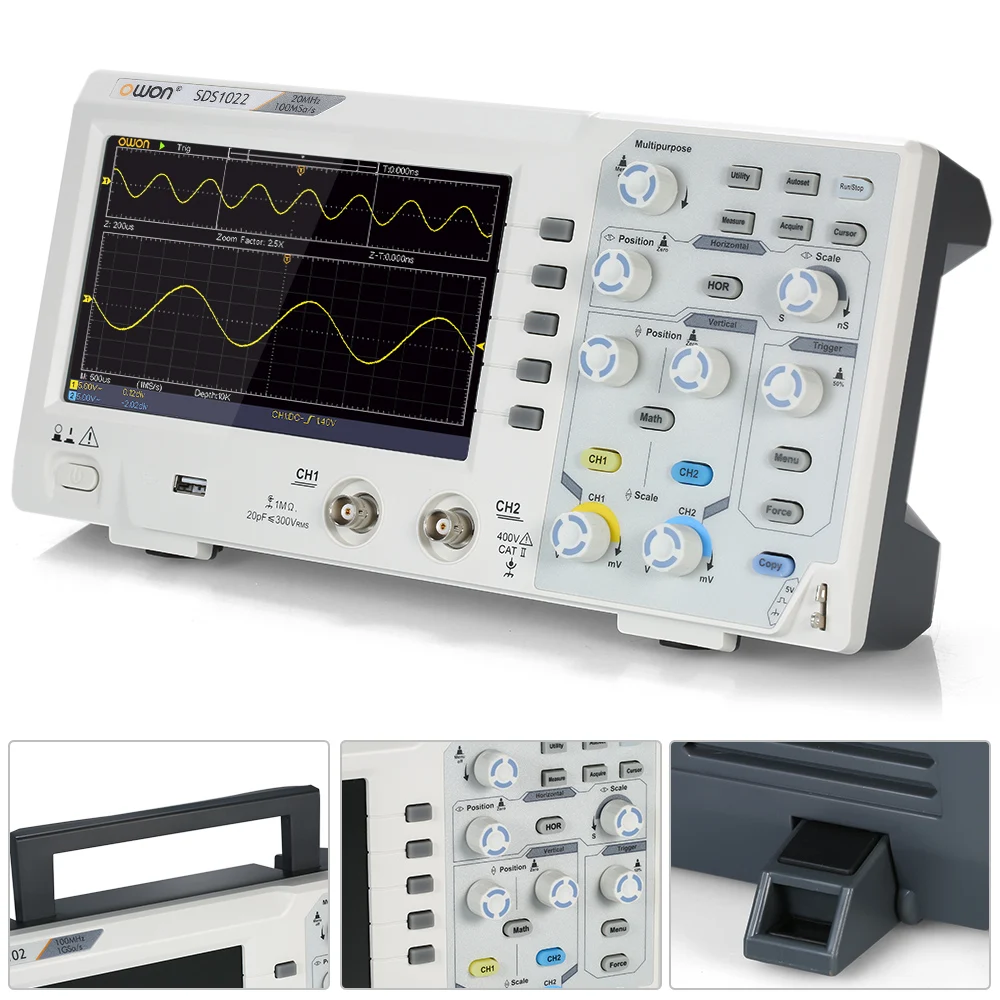 Owon SDS1022 осциллограф Oscillometer цифровой запоминающий 2CH 20 МГц 100 мс/с 7 "ЖК дисплей