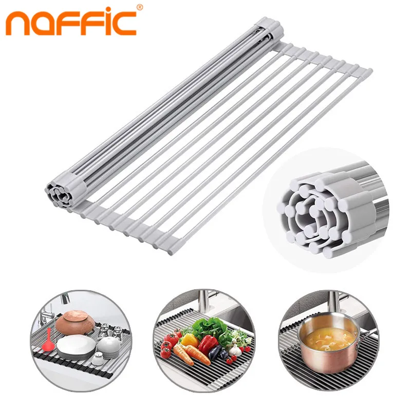 

Stainless Dish Drying Rack Folding Sink Tray Washing Vegetable Fruit Drain Shelf for Kitchen Accessories Tray Tool Storage Rack
