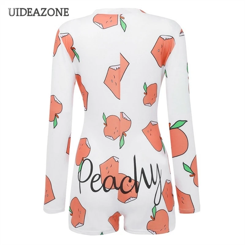 

UIDEAZONE Print Women Playsuit Deep V Neck Skinny Sexy Ladies Playsuits Slim Fit Long Sleeve 2019 Spring Summer Clubwear Beach