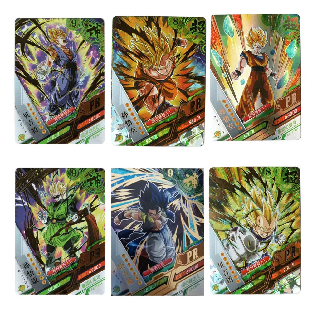 

6pcs Dragon Ball Battle Collection Series PRsize Cards Super Saiyan Goku Gohan Majin Buu Vegeta IV Cell Collection Battle Card