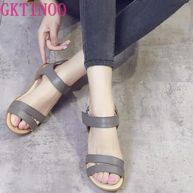 Сланцы GKTINOO женские из натуральной кожи повседневные летние туфли однотонные в