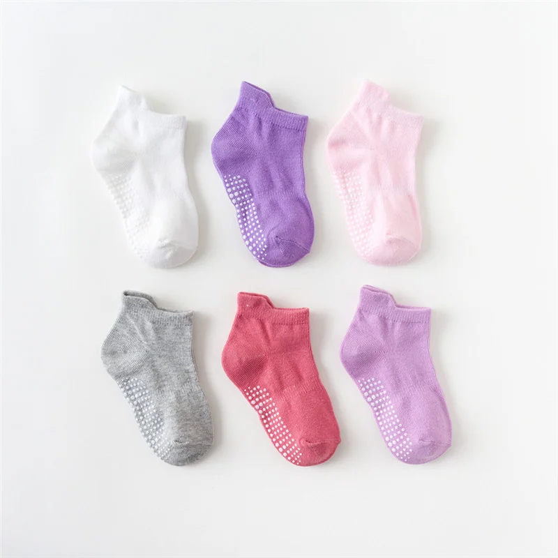 

6 Pair/Lot 0-6 Yrs Cotton Children's Boat Socks Four Season Boys Girls Low Cut Non-Slip Kids Floor Sock With Rubber Grips