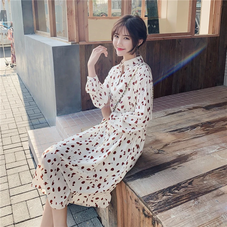 Женское шифоновое платье с длинным рукавом винтажное элегантное приталенное в