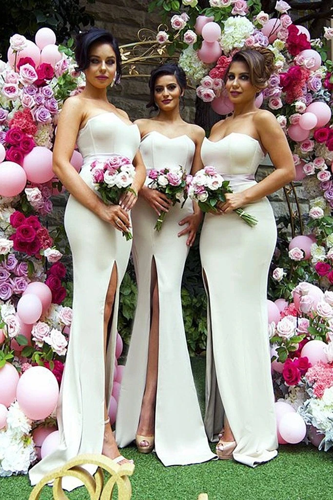 Sweetheart Slit Mermaid Girls The Maid of Honor Bridesmaid Dress with Belt | Dresses