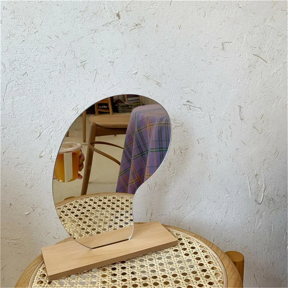 

The New Makeup Mirror Ins Irregular Acrylic Decorative Mirror Wooden Base Cosmetic De Maquillaje Beauty Tools Dropshipping