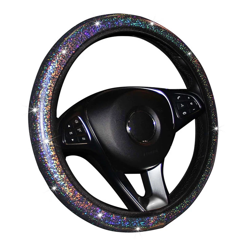 

1 Pc 37/38mm Universal PU Leather Auto Steering Wheel Cover Imitation Diamond Colorful Handbrake Protective Cover Accessories