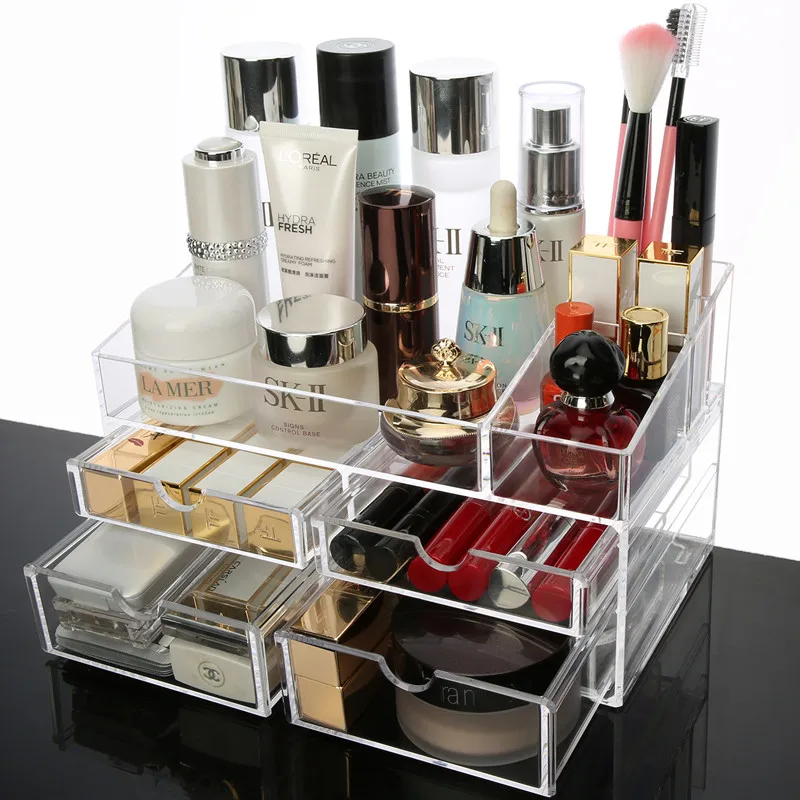 Настольный ящик для хранения косметики прозрачный акриловый держатель губной