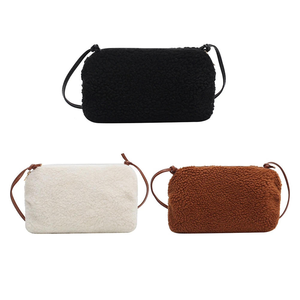 

Lamb Casual Solid Fleece Underarm Bag Women Small Square Money Phone Crossbody Pouch Youth Ladies Simple Versatile Bag Handbag